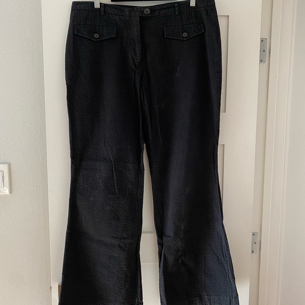L.L. Bean Black Wide Leg Seersucker Pants